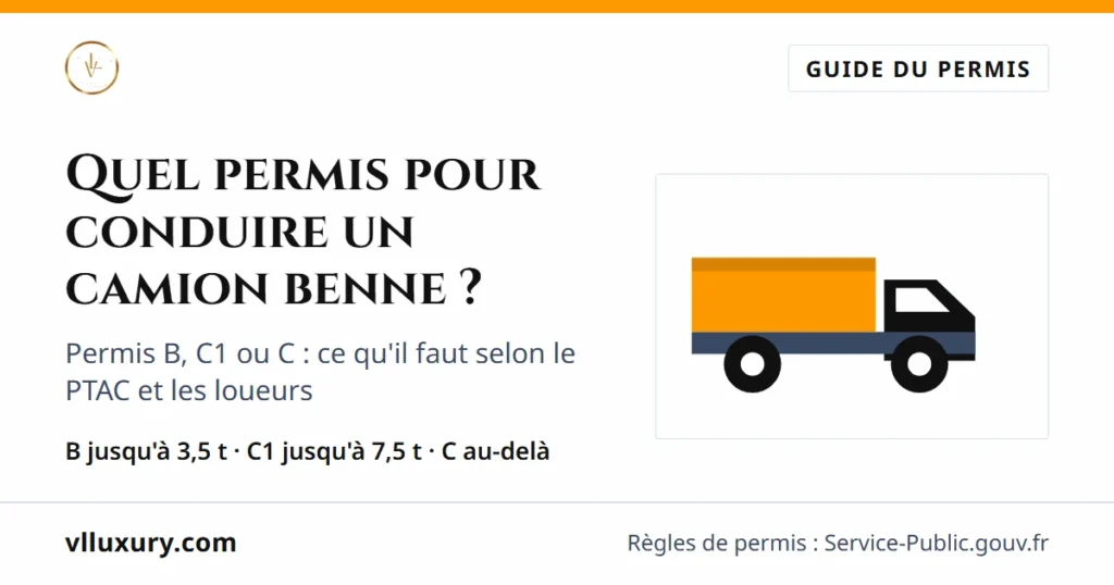 Quel permis pour conduire un camion benne : B, C1 ou C selon le PTAC